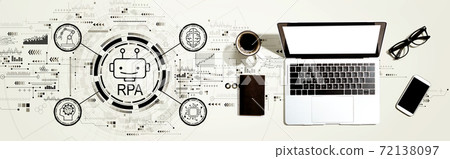 Robotic Process Automation theme with a laptop computer Robotic Process Automation theme with a laptop computer 72138097