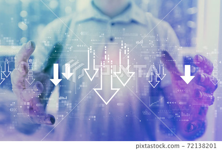 Descending arrows with young man 72138201