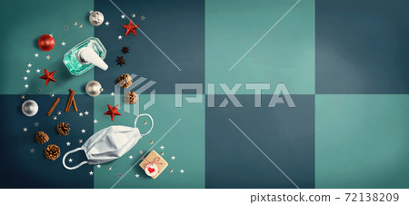 Christmas ornaments with a mask and a sanitizer bottle 72138209