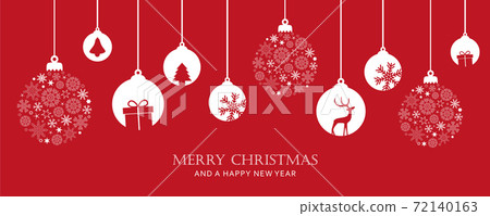 merry christmas card with hanging ball decoration - Stock Illustration ...