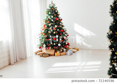 Christmas tree decor lights garland New Year's Eve holiday white background 72140596