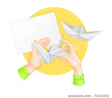 Hands Engaged in Origami or Art of Paper Folding as Handmade Craft Vector Illustration Hands Engaged in Origami or Art of Paper Folding as Handmade Craft Vector Illustration 72141052