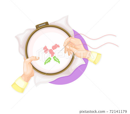 Arm Holding Canvas Wheel and Needle Doing Tambour Vector Illustration Arm Holding Canvas Wheel and Needle Doing Tambour Vector Illustration 72141179