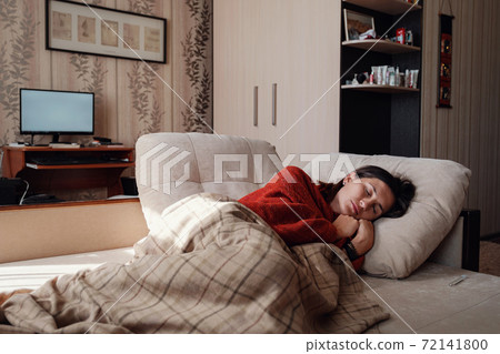 Sick and Flu Woman. Caught Cold. Woman feeling cold 72141800