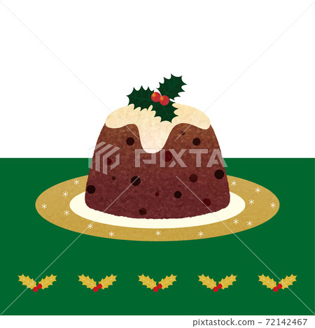 聖誕布丁_金邊板_綠桌布_ hiiragi模式_背景白色_手繪_彩色鉛筆觸摸插圖 72142467