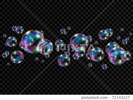 Colorful soap  bubbles with rainbow reflection. 72143227