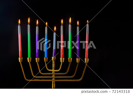 Jewish religion holiday Hanukkah of hanukkiah menorah on nine candles Jewish religion holiday Hanukkah of hanukkiah menorah on nine candles 72143318