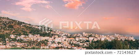 Monte San Biagio, Italy. Top View Of Residential Area. Cityscape In Autumn. Altered Sunset Sky Monte San Biagio, Italy. Top View Of Residential Area. Cityscape In Autumn. Altered Sunset Sky 72143627