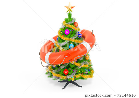 Christmas tree with lifebelt, 3D rendering 72144610