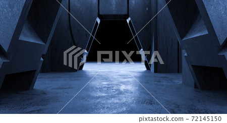 abstract dark blue conrete hall futuristic grunge industrial design 3d render illustration 72145150