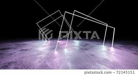 abstract neon lights on concrete surface background geometric shapes 3d render illustration 72145151
