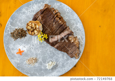 wagyu beef well done steak in plate wagyu beef well done steak in plate 72149768