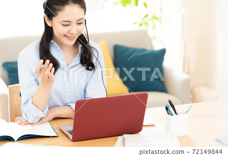 Woman making a video call Woman making a video call 72149844
