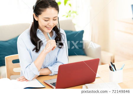 Woman making a video call Woman making a video call 72149846