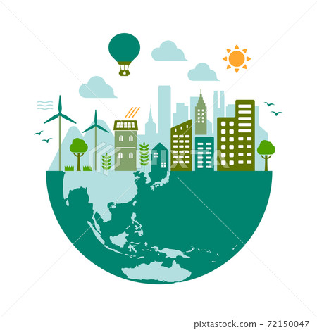 Illustration of urban life with consideration for eco-ecology, nature, and environmental protection (without letters) 72150047