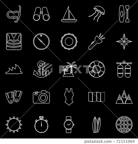 Diving line icons on black background Diving line icons on black background 72151064