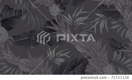 Floral seamless pattern, black Bromeliaceae with tropical leaves Floral seamless pattern, black Bromeliaceae with tropical leaves 72151138
