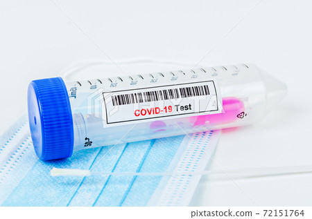 Tube containing nasopharyngeal swab for coronavirus or COVID-19 test. Tube containing nasopharyngeal swab for coronavirus or COVID-19 test. 72151764