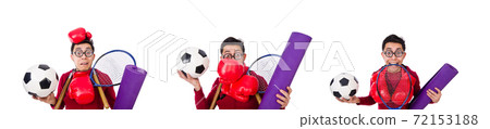Funny man in sports concept on white Funny man in sports concept on white 72153188