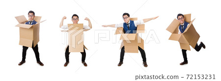 Man in thinking outside the box concept Man in thinking outside the box concept 72153231