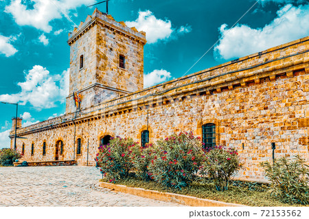 View of Castillo de Montjuic  on mountain Montjuic in  Barcelona, Spain. 72153562