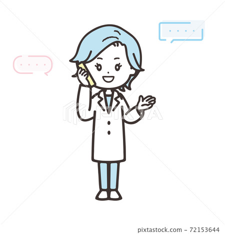 Illustration of a female doctor who responds to telephone consultation 72153644