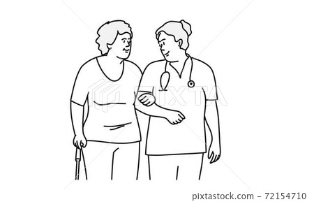 Nurse and elderly woman for a walk. Nurse and elderly woman for a walk. 72154710