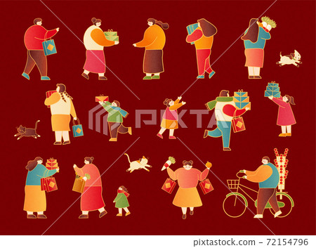 Lunar new year shopping people set 72154796