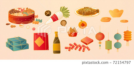 Lunar new year decorations and food 72154797