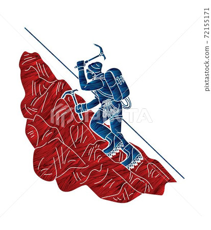 Hiker climbing mountain hiking cartoon graphic... - Stock Illustration  [72155171] - PIXTA