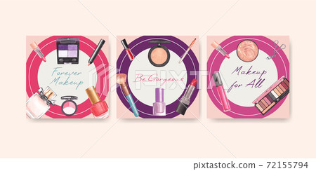 Ads template with makeup concept design for marketing and business watercolor vector illustration. 72155794