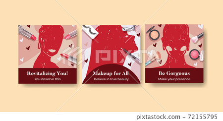 Ads template with makeup concept design for marketing and business watercolor vector illustration. 72155795