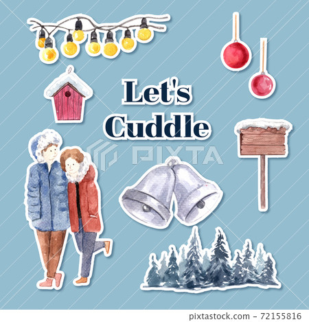 Sticker template with winter love concept design for character cartoon isolated watercolor vector illustration Sticker template with winter love concept design for character cartoon isolated watercolor vector illustration 72155816
