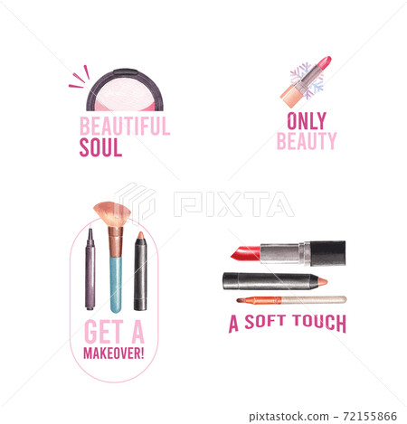 Logo design with makeup concept for branding and marketing watercolor vector illustration. 72155866