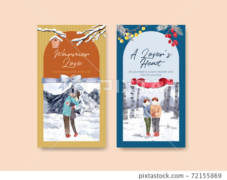 Instagram template with winter love concept design for social media and internet watercolor vector illustration 72155869