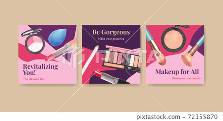 Ads template with makeup concept design for marketing and business watercolor vector illustration. Ads template with makeup concept design for marketing and business watercolor vector illustration. 72155870
