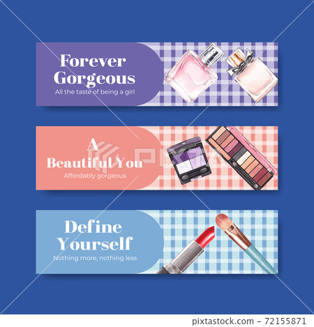Banner template with makeup concept design for advertise and marketing watercoclor vector illustration. 72155871