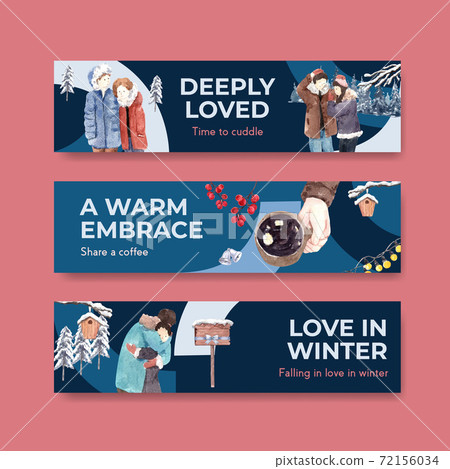 Banner template with winter love concept design for advertise and marketing watercolor vector illustration Banner template with winter love concept design for advertise and marketing watercolor vector illustration 72156034