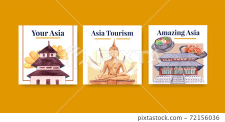 Ads template with Asia travel concept design for marketing and advertise watercolor vector illustration Ads template with Asia travel concept design for marketing and advertise watercolor vector illustration 72156036