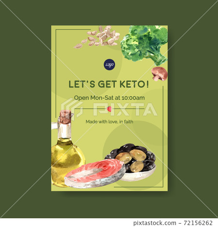 Poster template with ketogenic diet concept for advertise and brochure watercolor vector illustration. 72156262