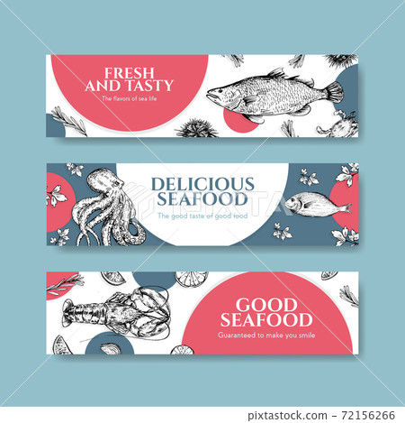 Banner template with seafood concept design for advertise and brochure vector illustration 72156266