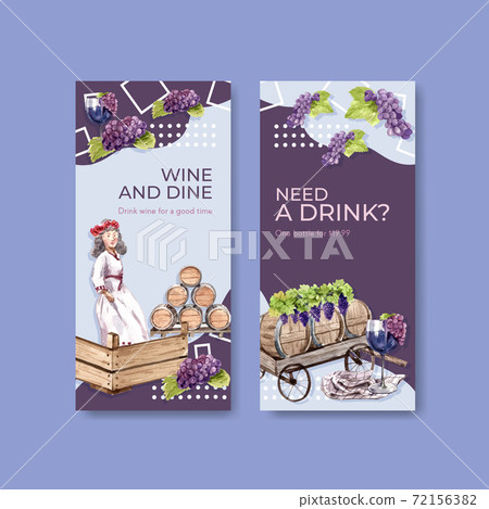 Flyer template with wine farm concept design for brochure and marketing watercolor vector illustration. 72156382
