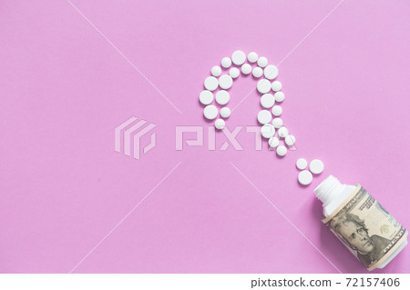 Sign of question from pills. Insurance medicine. 72157406