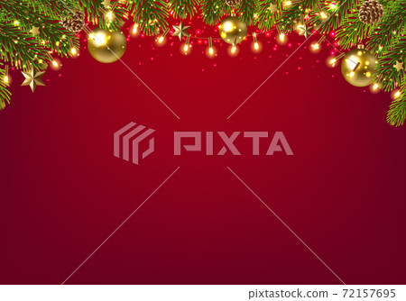Christmas Card With Fir Tree And Red Background - Stock Illustration ...