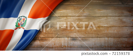 Dominican Republic flag on vintage wood wall banner 72159378