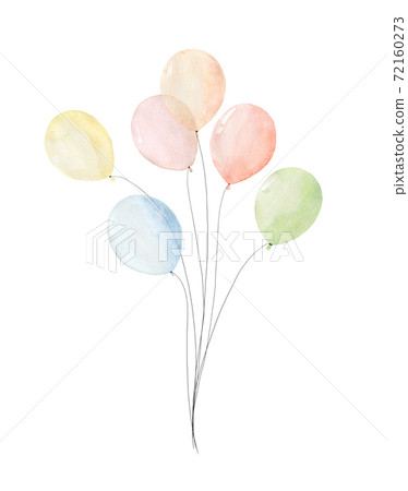 Bunch of watercolor balloons isolated on white background. Bunch of watercolor balloons isolated on white background. 72160273