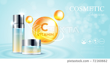 Cosmetics or skin care product ads with bottle and blue background glittering light effect. vector illustration design EPS10. 72160662