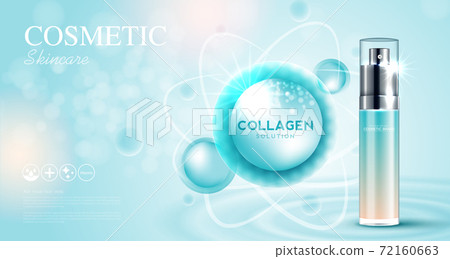 Cosmetics or skin care product ads with bottle and blue background glittering light effect. vector illustration design EPS10. 72160663