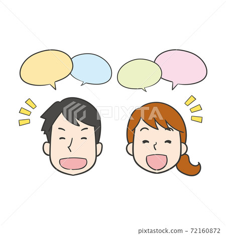 Illustration of the face of a young couple talking with a smile 72160872