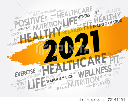 2021 health and sport goals word cloud, concept background 72163464